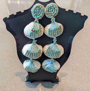 Turquoise and White Beaded Shell Earrings